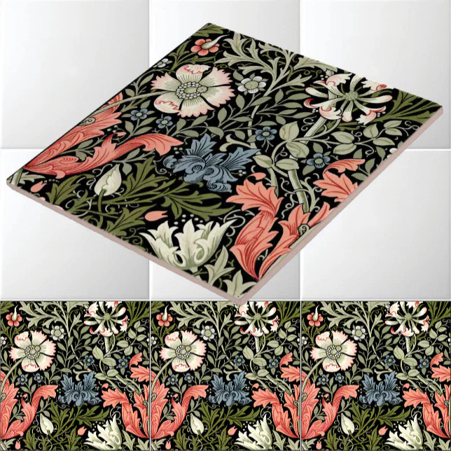 William Morris Vintage Compton Floral Pattern Ceramic Tile | Zazzle