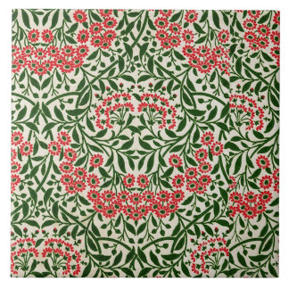 William Morris Vintage Daisy Flowers Pink Green Ceramic Tile
