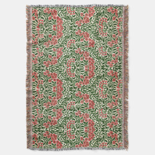 William Morris Vintage Daisy Flowers Pink Green Throw Blanket