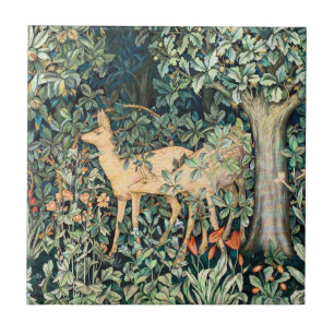 William Morris Vintage Deer Woodland Floral Art Ceramic Tile