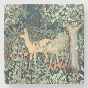 William Morris Vintage Deer Woodland Floral Art Stone Coaster