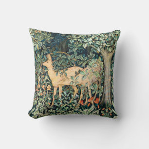 William Morris Vintage Deer Woodland Floral Art Throw Pillow