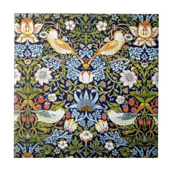 William Morris Vintage Design - Strawberry Thief Tile by Virginia5050 at Zazzle