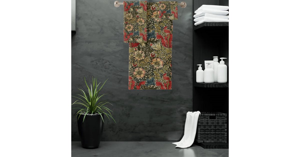 William Morris Vintage Elegant Floral Pattern Bath Towel Set | Zazzle