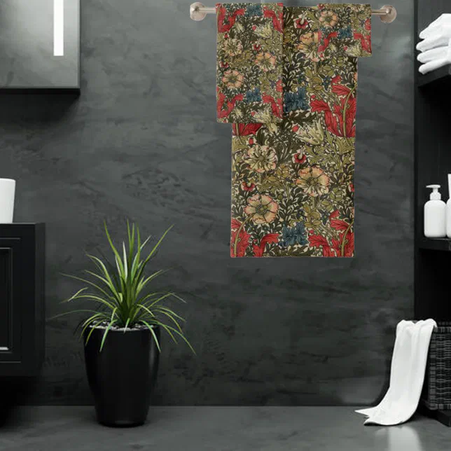 William Morris Vintage Elegant Floral Pattern Bath Towel Set | Zazzle