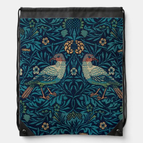 William Morris Vintage Floral Bird Drawstring Bag