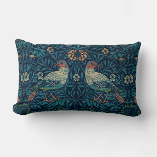 William Morris Vintage Floral Bird Lumbar Pillow