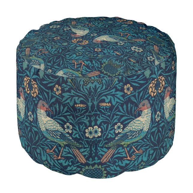 William Morris Vintage Floral Bird Pouf (Angled Front)