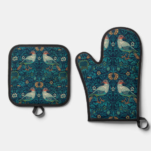 William Morris - Vintage Floral Birds Oven Mitt & Pot Holder Set