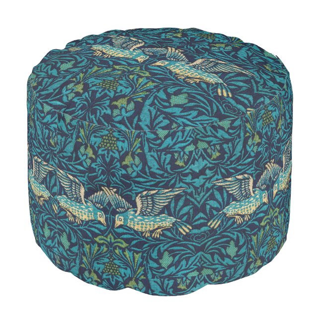 William Morris - Vintage Floral Birds Pouf (Angled Back)