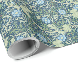 William Morris Vintage Floral Blue Green Seaweed   Wrapping Paper