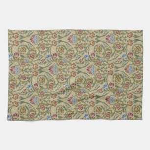 William Morris Vintage Floral Blue Pink Brocade Kitchen Towel