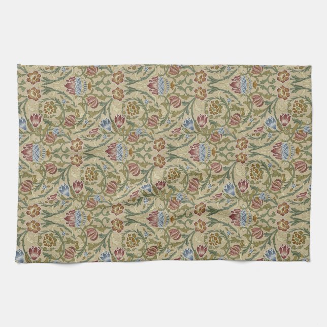 William Morris Vintage Floral Blue Pink Brocade Kitchen Towel (Horizontal)