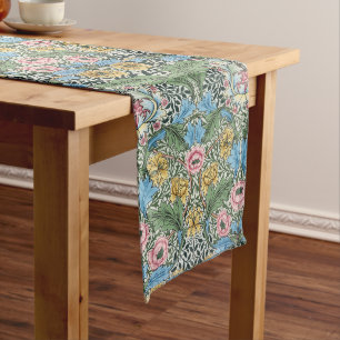 William Morris Vintage Floral Flowers Yellow Blue Long Table Runner