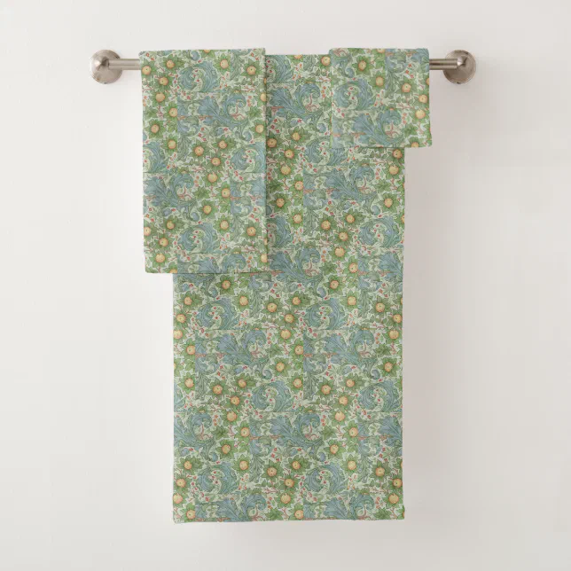 William Morris Vintage Floral Green Blue Orchard Bath Towel Set | Zazzle