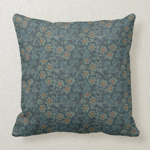 William Morris Vintage Floral Green Blue Orchard Throw Pillow