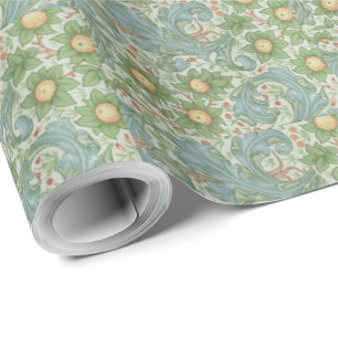 William Morris Vintage Floral Green Blue Orchard Wrapping Paper
