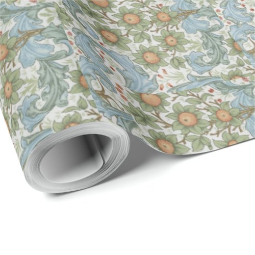 William Morris Vintage Floral Green Blue Orchard Wrapping Paper