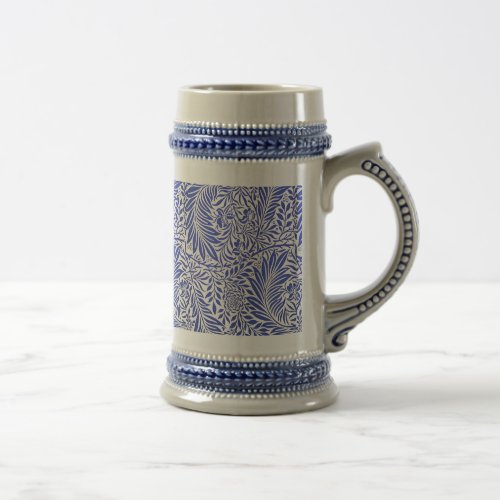 William Morris Vintage Floral Pattern Blue White   Beer Stein
