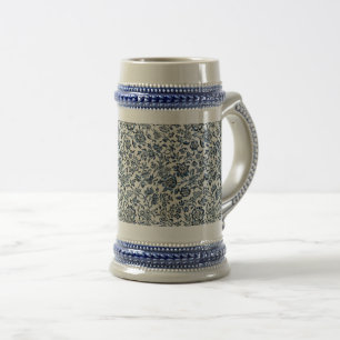 William Morris Vintage Floral Pattern Blue White Beer Stein