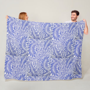 William Morris Vintage Floral Pattern Blue White Fleece Blanket