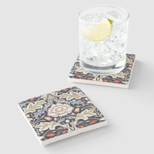 William Morris Vintage Floral Pattern Flowers Blue Stone Coaster