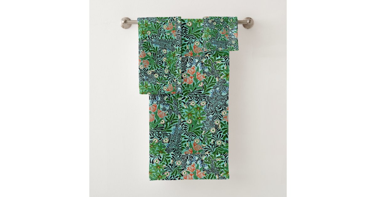 William Morris Vintage Floral Pattern Pink Green Bath Towel Set | Zazzle