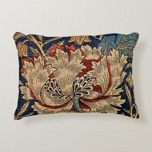 William Morris Vintage Floral Pattern Red Blue     Accent Pillow