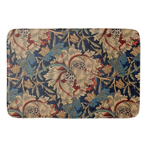 William Morris Vintage Floral Pattern Red Blue     Bath Mat