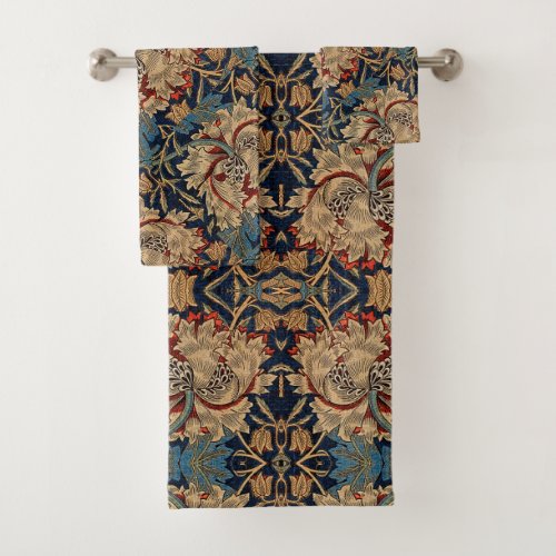 William Morris Vintage Floral Pattern Red Blue     Bath Towel Set