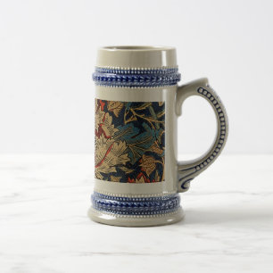 William Morris Vintage Floral Pattern Red Blue     Beer Stein
