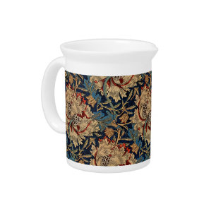 William Morris Vintage Floral Pattern Red Blue Beverage Pitcher