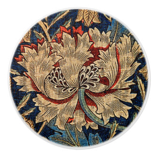 William Morris Vintage Floral Pattern Red Blue Ceramic Knob