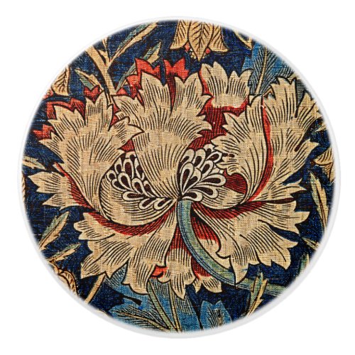 William Morris Vintage Floral Pattern Red Blue     Ceramic Knob