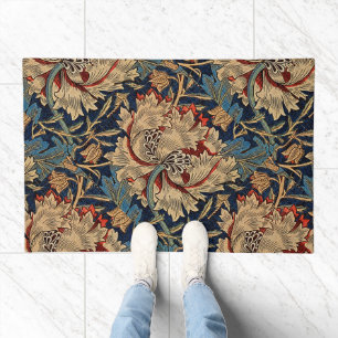 William Morris Vintage Floral Pattern Red Blue Doormat