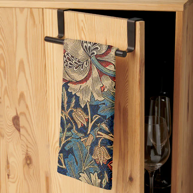 William Morris Vintage Floral Pattern Red Blue Kitchen Towel | Zazzle