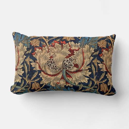 William Morris Vintage Floral Pattern Red Blue     Lumbar Pillow