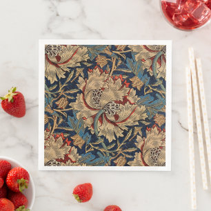 William Morris Vintage Floral Pattern Red Blue Paper Dinner Napkins