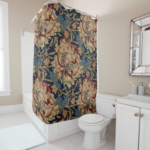 William Morris Vintage Floral Pattern Red Blue     Shower Curtain