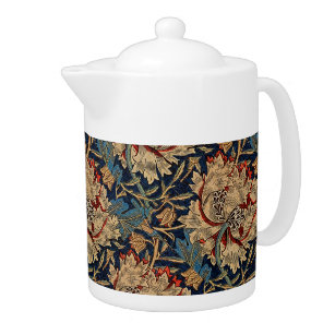 William Morris Vintage Floral Pattern Red Blue     Teapot