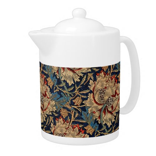 William Morris Vintage Floral Pattern Red Blue     Teapot