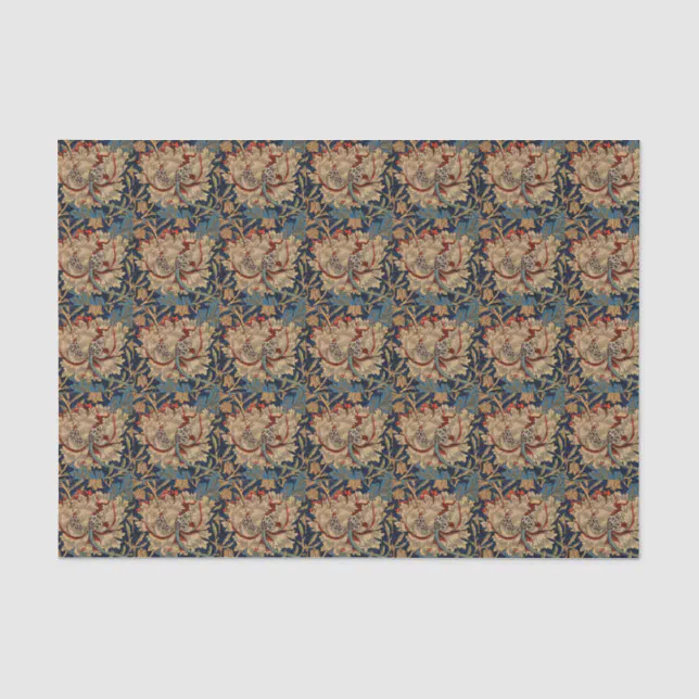 William Morris Vintage Floral Pattern Red Blue Tissue Paper | Zazzle