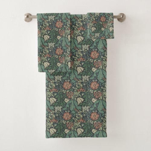 William Morris Vintage Floral Pink Green Compton   Bath Towel Set