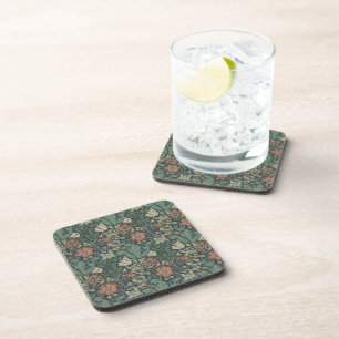 William Morris Vintage Floral Pink Green Compton Beverage Coaster