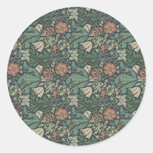 William Morris Vintage Floral Pink Green Compton   Classic Round Sticker