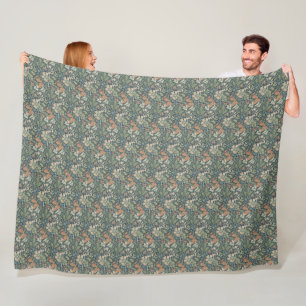 William Morris Vintage Floral Pink Green Compton Fleece Blanket