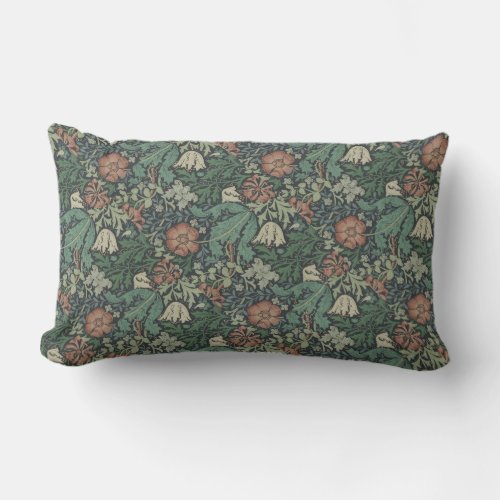 William Morris Vintage Floral Pink Green Compton Lumbar Pillow