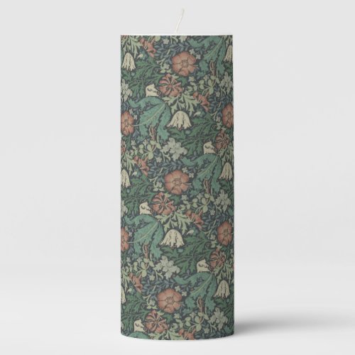 William Morris Vintage Floral Pink Green Compton   Pillar Candle