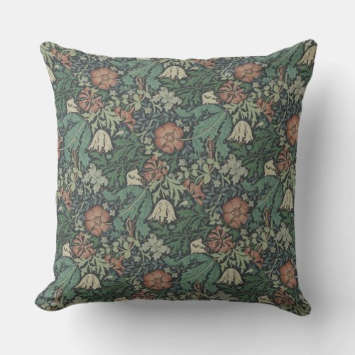 William Morris Vintage Floral Pink Green Compton Throw Pillow