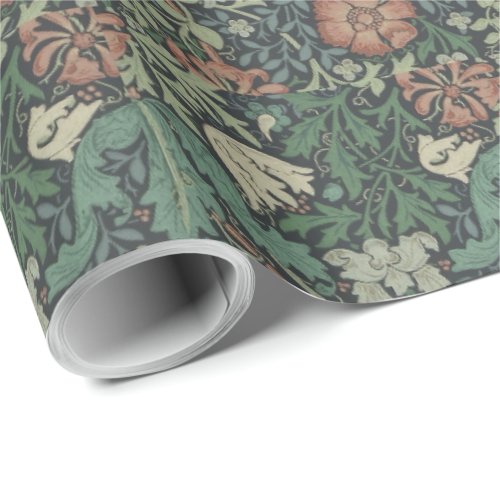William Morris Vintage Floral Pink Green Compton   Wrapping Paper